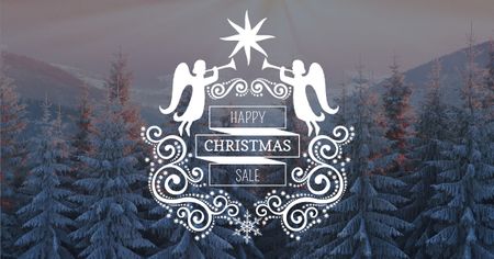 Christmas Sale with Winter Forest Facebook AD Design Template