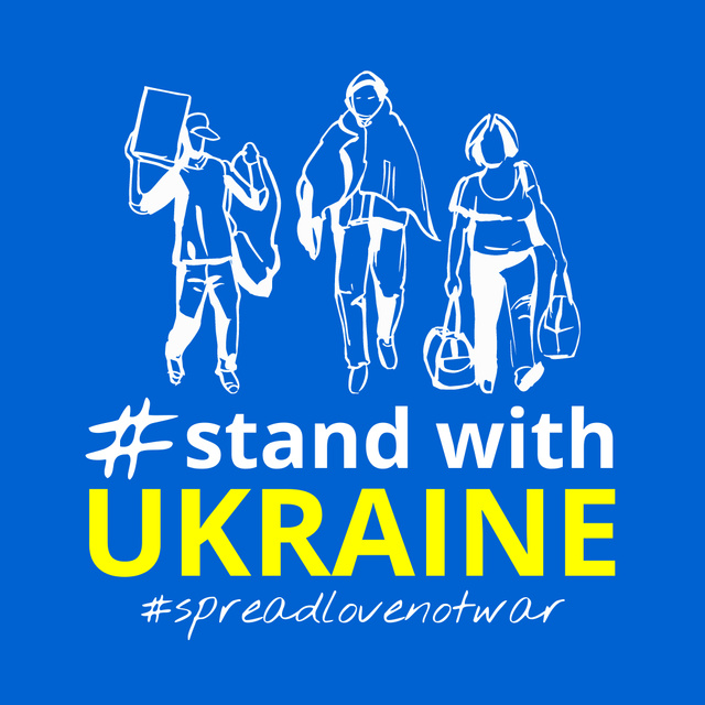 Call to Stand with Ukraine with Illustration of Refugees Instagram tervezősablon