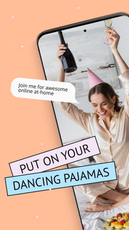 Pajamas Party Announcement with Woman in Festive Cone Instagram Story Design Template