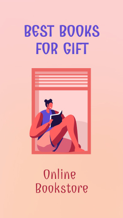 Online Bookstore Announcement with Woman reading Instagram Story Modelo de Design
