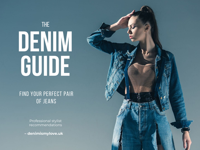 The Denim Guide with Stylish Woman Presentation Design Template