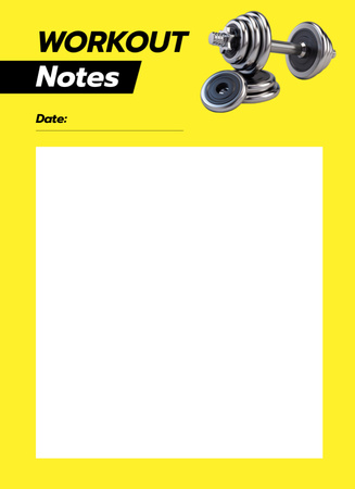 Workout Notes with Dumbbells on Yellow Notepad 4x5.5in Design Template