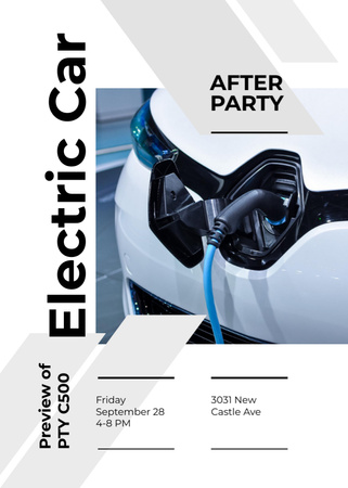 After Party invitation with Charging electric car Flayer Design Template
