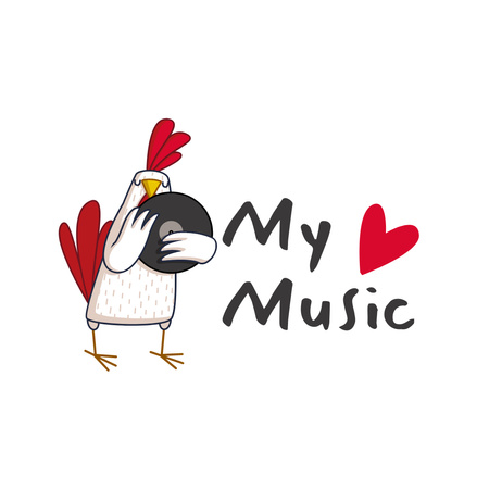 Music Shop Ad with Rooster and Vinyl Logo 1080x1080px Design Template