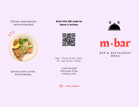 Anúncio do menu do bar com prato apetitoso Menu 11x8.5in Tri-Fold Modelo de Design