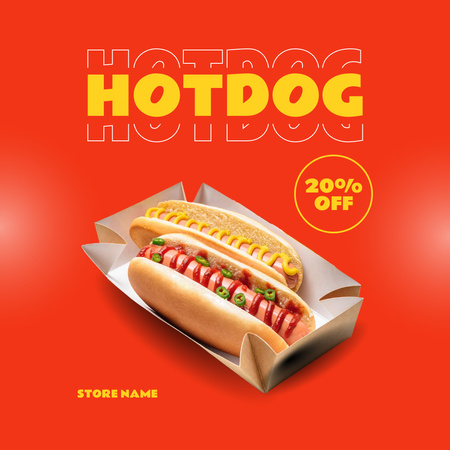 Plantilla de diseño de Oferta de descuento en perritos calientes deliciosos Instagram 