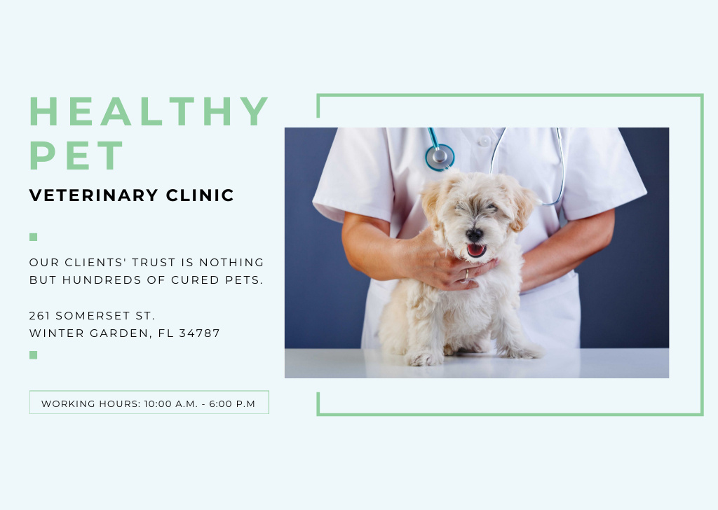 Ontwerpsjabloon van Card van Vet Clinic Promotion Doctor Holding Dog