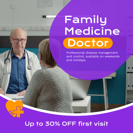 Family Medicine Doctor Services With Discount For Visit Animated Post Design Template