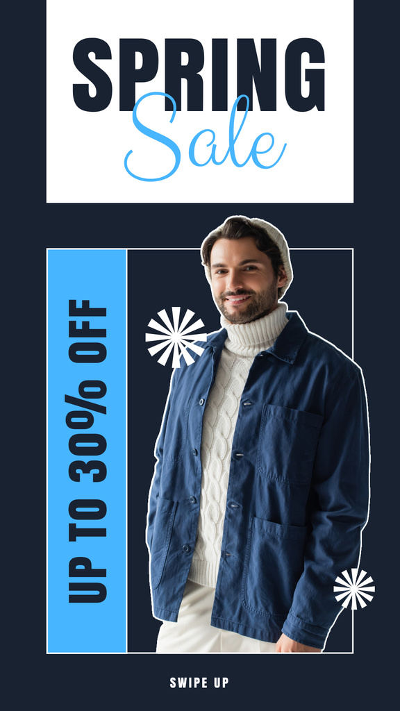 Spring Collection Discount with Handsome Young Man Instagram Story Πρότυπο σχεδίασης