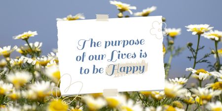 Quote about Happiness with Cute Flower Field Twitter Design Template