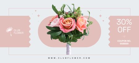 Flowers Voucher with Roses Bouquet Coupon 3.75x8.25in Design Template