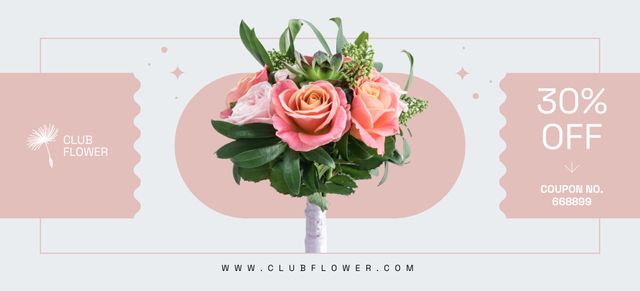 Flowers Voucher with Roses Bouquet Coupon 3.75x8.25in – шаблон для дизайну