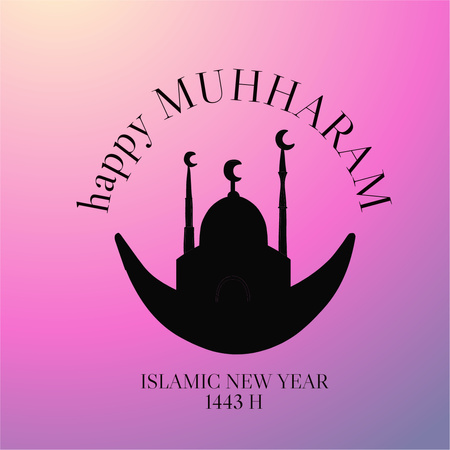 イスラム新年の挨拶のためのモスクと月 Instagramデザインテンプレート