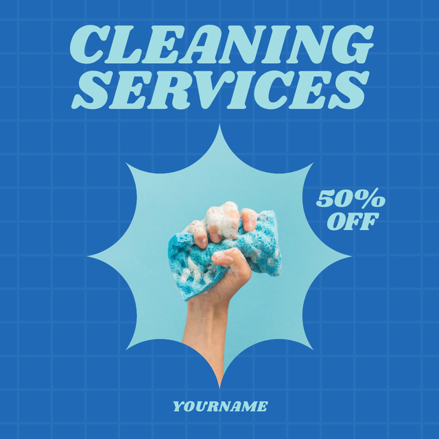 Cleaning Service Deal on Blue Instagram AD Design Template