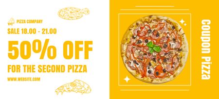 Modèle de visuel Offre de réduction pour la deuxième pizza en chèque - Coupon 3.75x8.25in