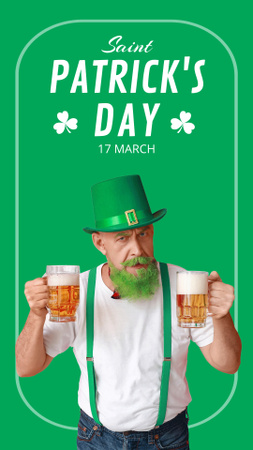Festive St. Patrick's Day Greetings with Bearded Man Instagram Story Design Template