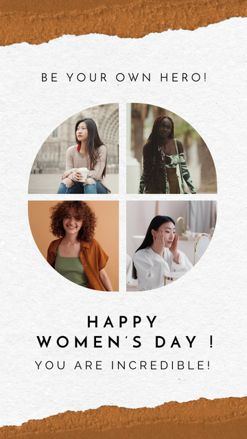 Women’s Day Greeting With Inspirational Phrase and Collage of Girls Instagram Video Story tervezősablon