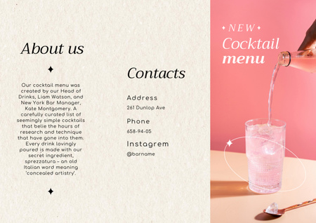 Оголошення про нове коктейльне меню з рожевим напоєм у склянці Brochure – шаблон для дизайну