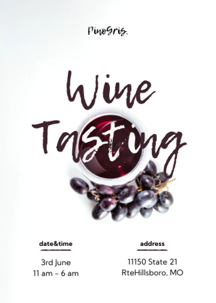 Wine Tasting Announcement with Grapes and Wineglass Invitation Πρότυπο σχεδίασης