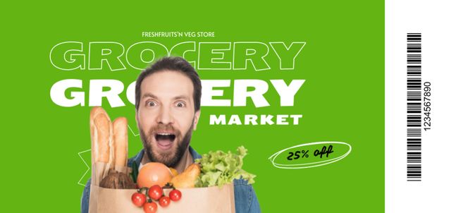 Template di design Man Holding Groceries In Paper Bag With Discount Coupon Din Large