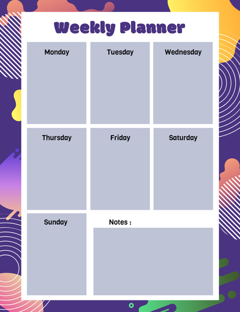 Ontwerpsjabloon van Notepad 8.5x11in van Personal Weekly Planner with Multicolored Abstract Illustration
