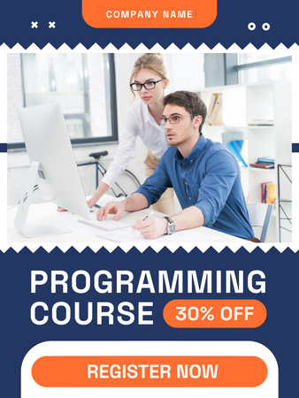 Programming Course Ad with Discount on Blue Poster US Design Template