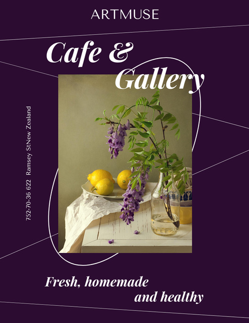 Cozy Cafe and Art Gallery Event Announcement Poster 8.5x11in tervezősablon