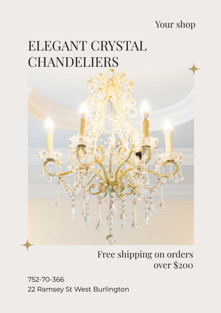Designvorlage Offer of Elegant Crystal Chandeliers für Flyer A4