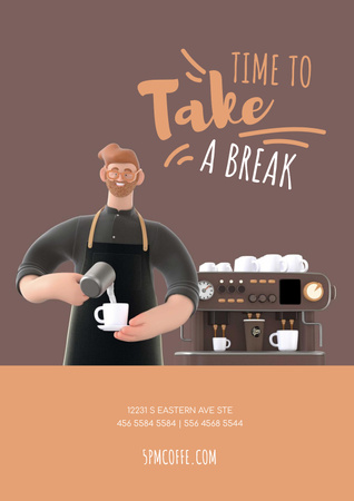 Barista Making Coffee by Machine Poster Design Template