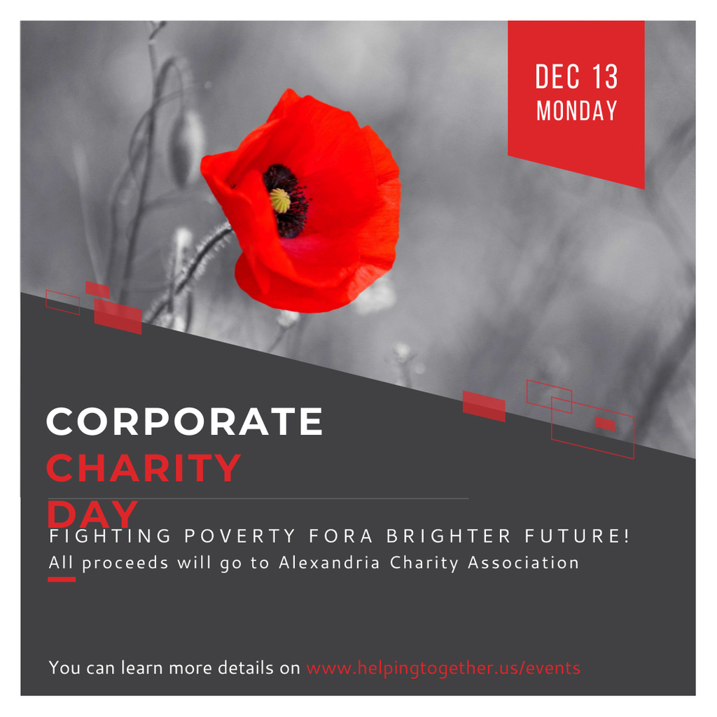Corporate Charity Day announcement on red Poppy Instagram AD – шаблон для дизайну