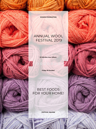 Plantilla de diseño de Knitting Festival Wool Yarn Skeins Poster US 