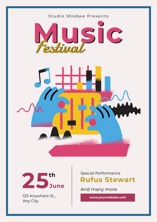 Plantilla de diseño de Anuncio del festival de música con ilustración brillante Poster 