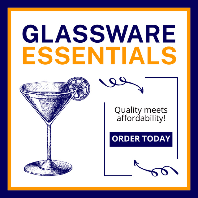 Glassware Essentials Ad with Illustration of Cocktail Instagram AD tervezősablon