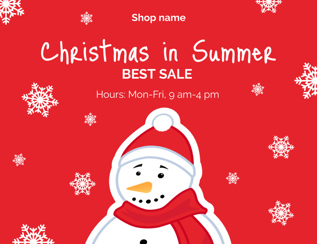 Best Christmas Sale with Snowman and Snowflakes Flyer 8.5x11in Horizontal Design Template