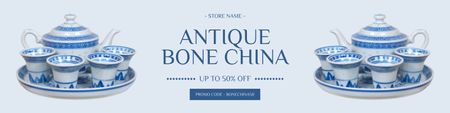 Antik Kemik Çini Bulaşık Takımı İndirim Teklifi Twitter Tasarım Şablonu
