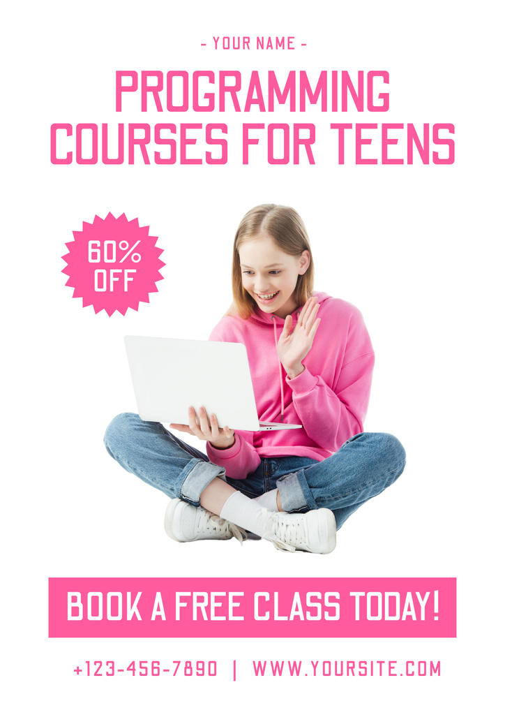 Programming Courses For Teens With Discount Poster Πρότυπο σχεδίασης