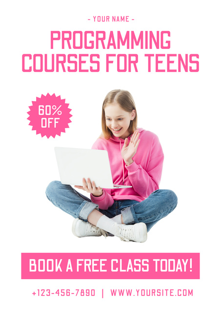 Programming Courses For Teens With Discount Poster tervezősablon