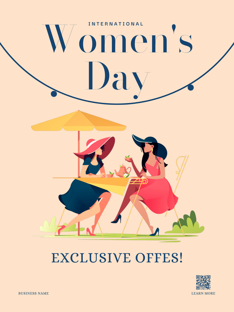 Women in Cafe on International Women's Day Poster US – шаблон для дизайну