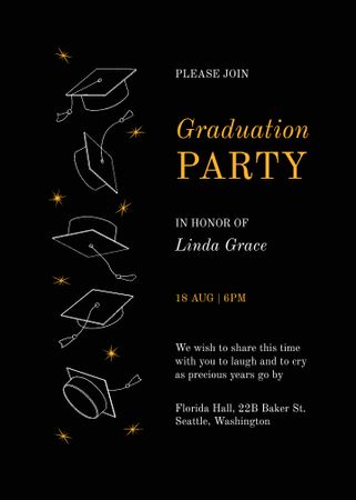 Graduation Party Announcement with Graduators' Hats in Black Invitation Design Template