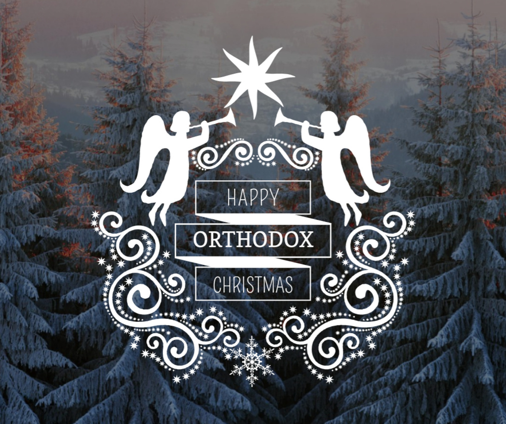 Designvorlage Christmas Greeting Winter Forest and Angels für Facebook