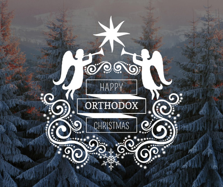 Christmas Greeting Winter Forest and Angels Facebook Design Template