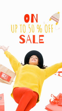 Sale Announcement with Girl in Bright Outfit Instagram Story tervezősablon