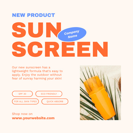 Ontwerpsjabloon van Instagram van Huidverzorging met nieuwe zonnebrandcrème
