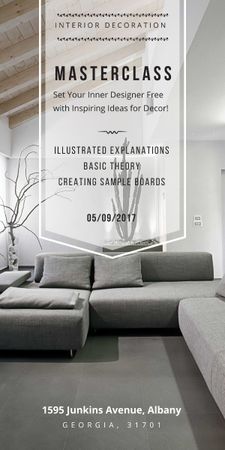 Interior decoration masterclass with Sofa in grey Graphic Design Template