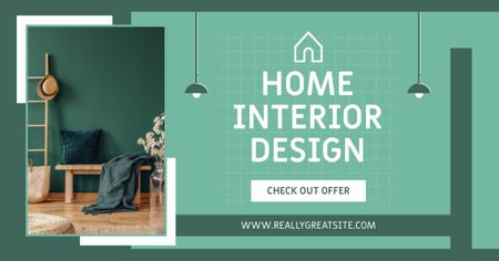 Home Interior Design Green Facebook AD Design Template