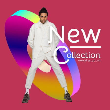 New Fashion Collection Ad with Man in White Outfit Instagram tervezősablon