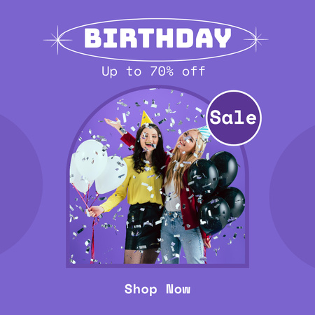 Exciting Birthday Sale Event Announcement With Confetti Instagram Design Template