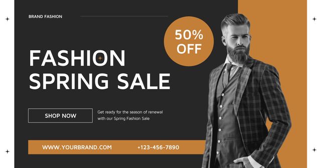 Men's Spring Fashion Sale Offer with Man in Formal Suit Facebook AD Design Template
