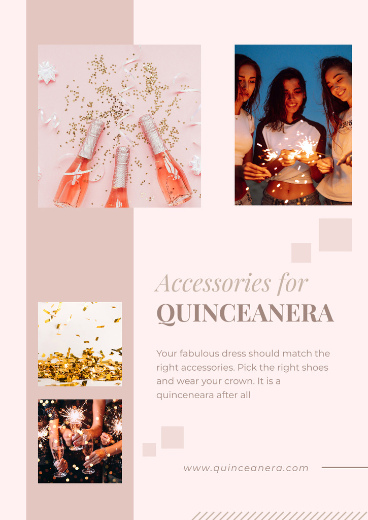 Happy Quinceañera Party With Sparklers And Confetti Poster A3 Design Template