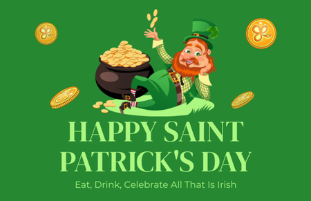 Happy St. Patrick's Day Greeting with Illustration of Irish Man Thank You Card 5.5x8.5in Design Template